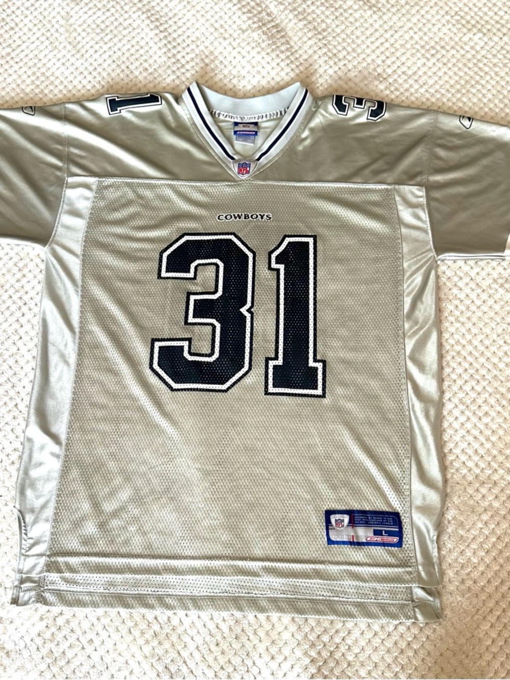 Reebok Cowboys #31 Silver and Black Mesh Football Jersey - Men's